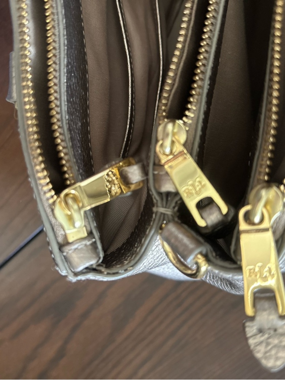 Lauren Ralph Lauren Metallic Pewter Pebbled Leather Satchel - Picture 4 of 16